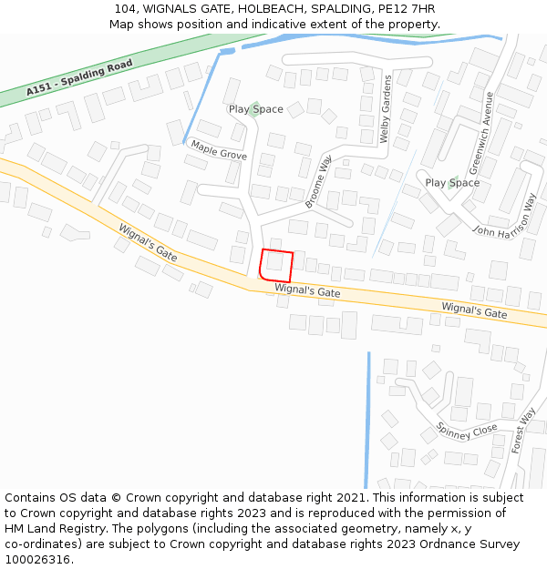 104, WIGNALS GATE, HOLBEACH, SPALDING, PE12 7HR: Location map and indicative extent of plot