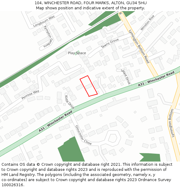 104, WINCHESTER ROAD, FOUR MARKS, ALTON, GU34 5HU: Location map and indicative extent of plot