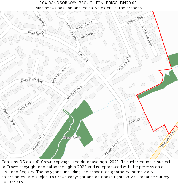 104, WINDSOR WAY, BROUGHTON, BRIGG, DN20 0EL: Location map and indicative extent of plot