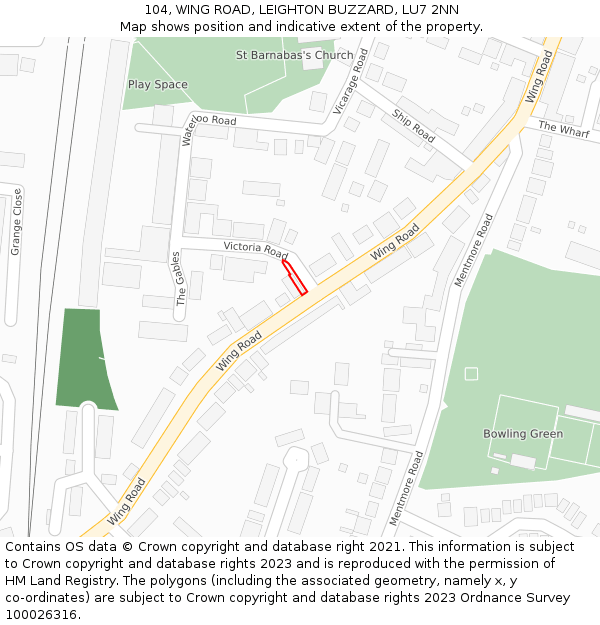 104, WING ROAD, LEIGHTON BUZZARD, LU7 2NN: Location map and indicative extent of plot
