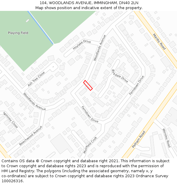 104, WOODLANDS AVENUE, IMMINGHAM, DN40 2LN: Location map and indicative extent of plot