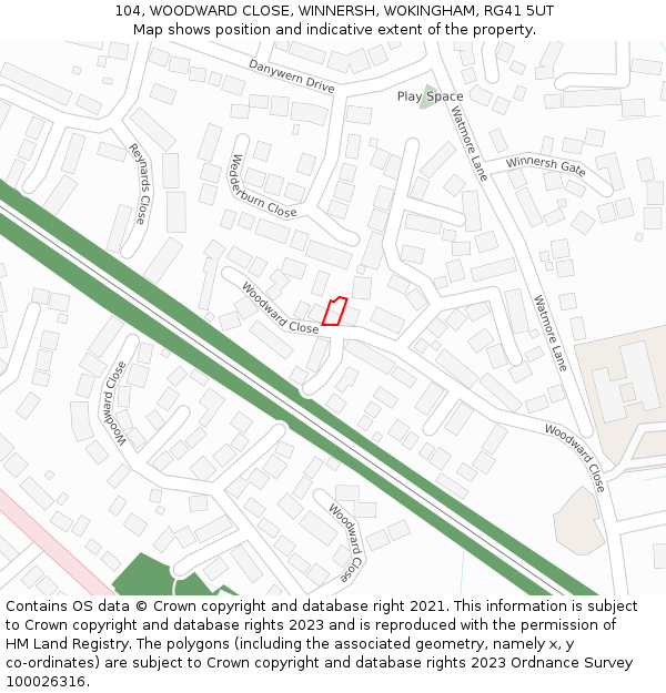 104, WOODWARD CLOSE, WINNERSH, WOKINGHAM, RG41 5UT: Location map and indicative extent of plot