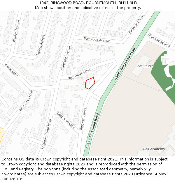 1042, RINGWOOD ROAD, BOURNEMOUTH, BH11 9LB: Location map and indicative extent of plot