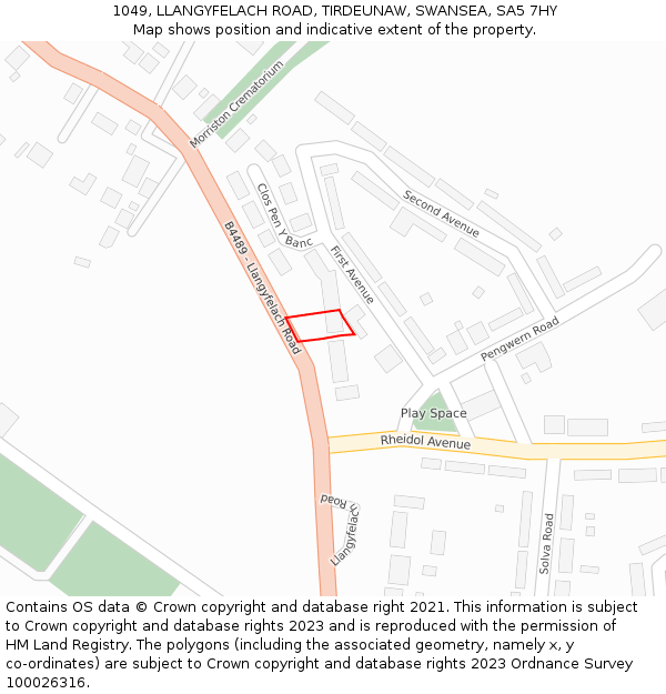 1049, LLANGYFELACH ROAD, TIRDEUNAW, SWANSEA, SA5 7HY: Location map and indicative extent of plot