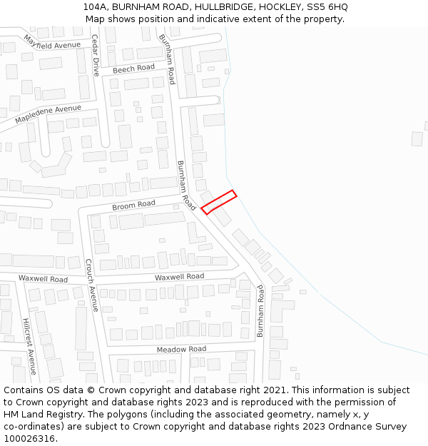 104A, BURNHAM ROAD, HULLBRIDGE, HOCKLEY, SS5 6HQ: Location map and indicative extent of plot