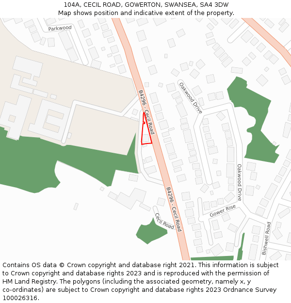 104A, CECIL ROAD, GOWERTON, SWANSEA, SA4 3DW: Location map and indicative extent of plot