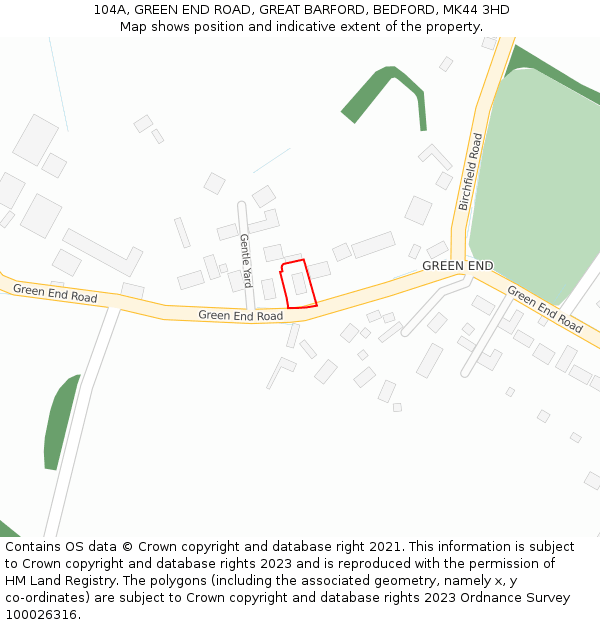 104A, GREEN END ROAD, GREAT BARFORD, BEDFORD, MK44 3HD: Location map and indicative extent of plot