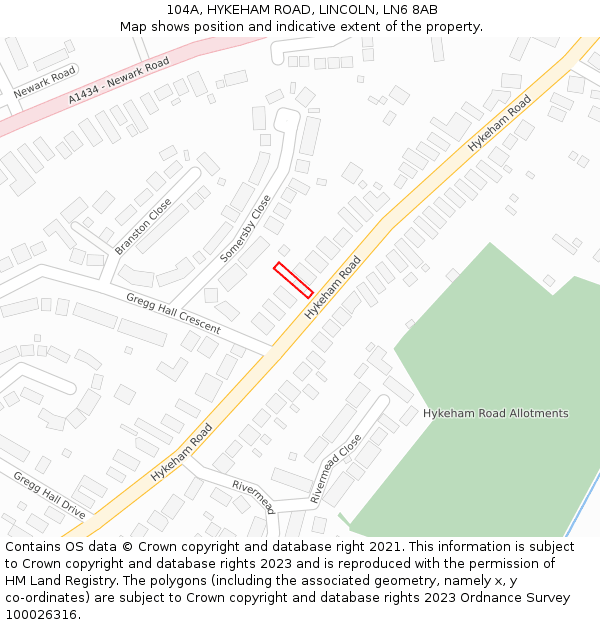 104A, HYKEHAM ROAD, LINCOLN, LN6 8AB: Location map and indicative extent of plot