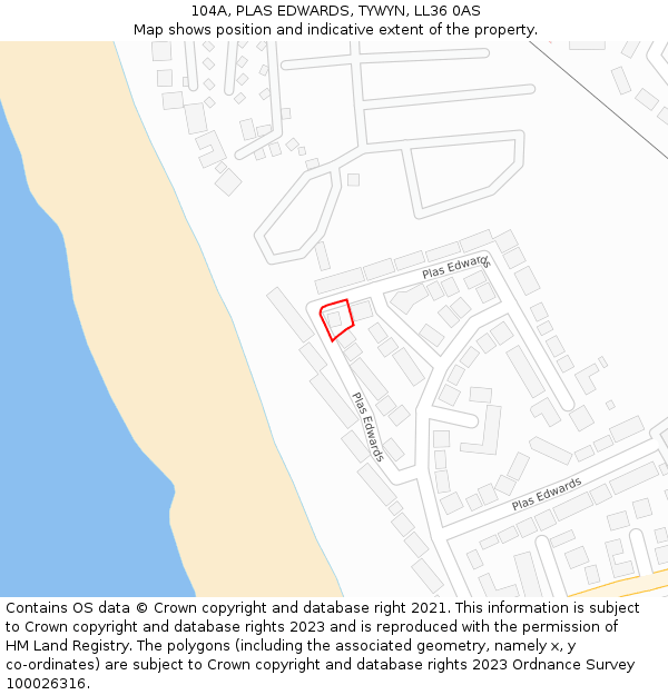 104A, PLAS EDWARDS, TYWYN, LL36 0AS: Location map and indicative extent of plot