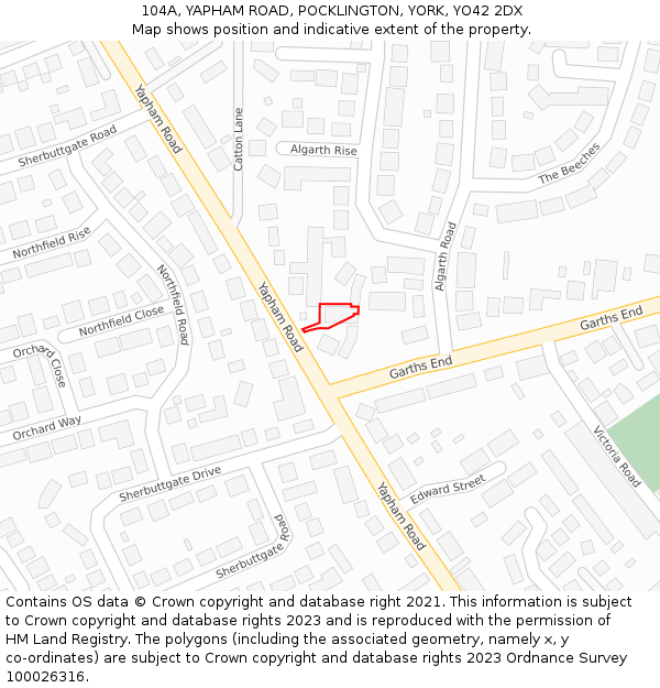 104A, YAPHAM ROAD, POCKLINGTON, YORK, YO42 2DX: Location map and indicative extent of plot