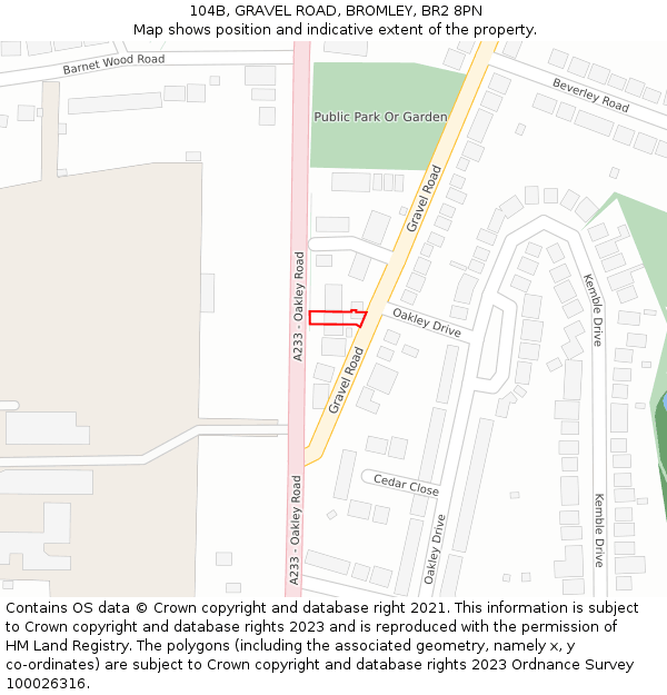 104B, GRAVEL ROAD, BROMLEY, BR2 8PN: Location map and indicative extent of plot