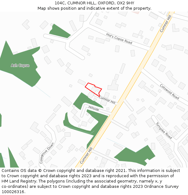 104C, CUMNOR HILL, OXFORD, OX2 9HY: Location map and indicative extent of plot