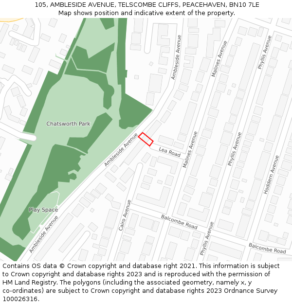 105, AMBLESIDE AVENUE, TELSCOMBE CLIFFS, PEACEHAVEN, BN10 7LE: Location map and indicative extent of plot