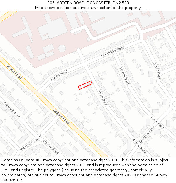 105, ARDEEN ROAD, DONCASTER, DN2 5ER: Location map and indicative extent of plot