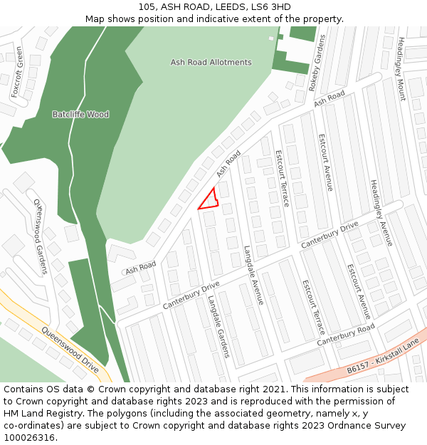 105, ASH ROAD, LEEDS, LS6 3HD: Location map and indicative extent of plot