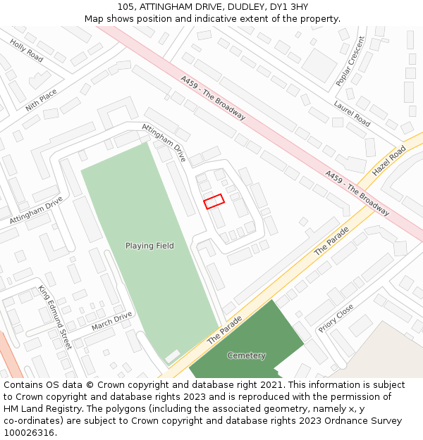 105, ATTINGHAM DRIVE, DUDLEY, DY1 3HY: Location map and indicative extent of plot