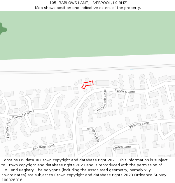 105, BARLOWS LANE, LIVERPOOL, L9 9HZ: Location map and indicative extent of plot