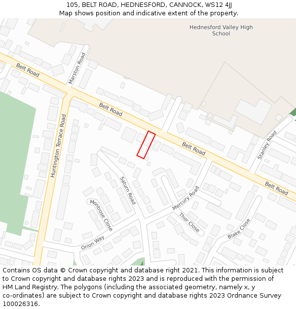 105, BELT ROAD, HEDNESFORD, CANNOCK, WS12 4JJ: Location map and indicative extent of plot