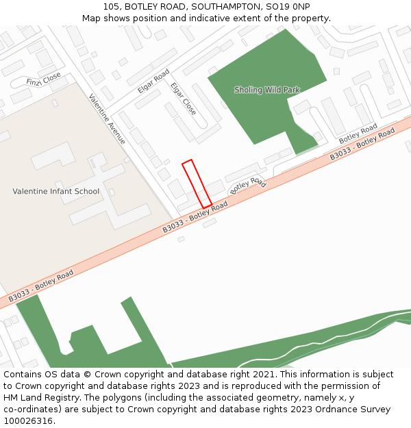 105, BOTLEY ROAD, SOUTHAMPTON, SO19 0NP: Location map and indicative extent of plot
