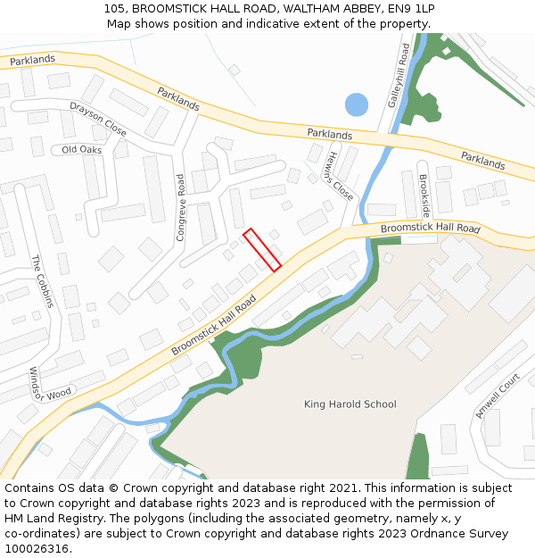 105, BROOMSTICK HALL ROAD, WALTHAM ABBEY, EN9 1LP: Location map and indicative extent of plot