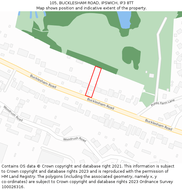 105, BUCKLESHAM ROAD, IPSWICH, IP3 8TT: Location map and indicative extent of plot