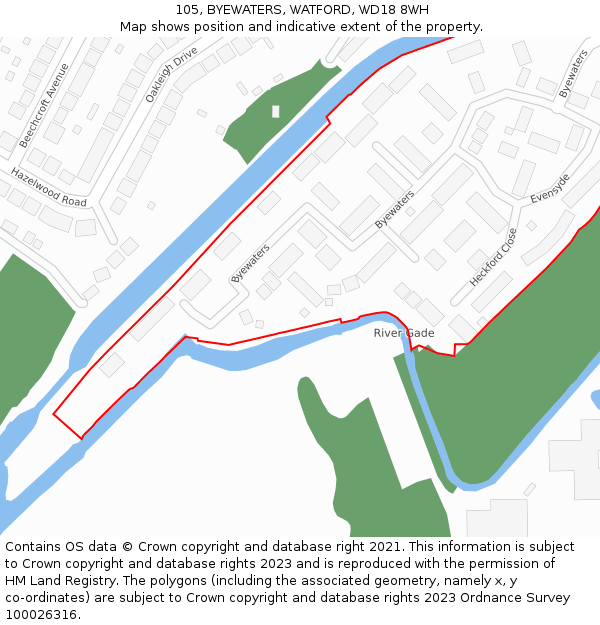 105, BYEWATERS, WATFORD, WD18 8WH: Location map and indicative extent of plot