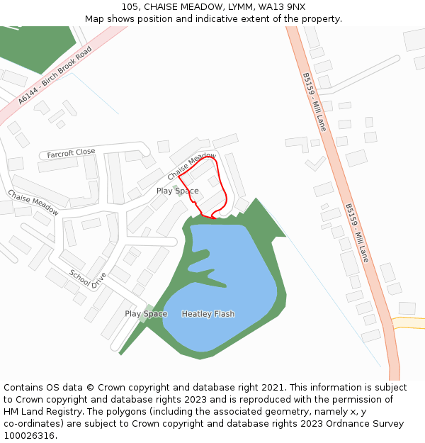 105, CHAISE MEADOW, LYMM, WA13 9NX: Location map and indicative extent of plot