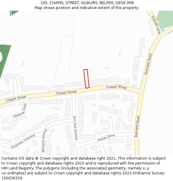 105, CHAPEL STREET, KILBURN, BELPER, DE56 0PB: Location map and indicative extent of plot