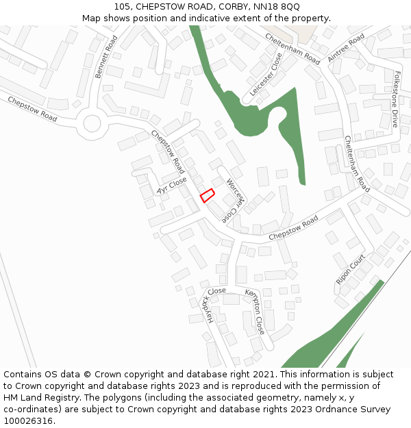 105, CHEPSTOW ROAD, CORBY, NN18 8QQ: Location map and indicative extent of plot