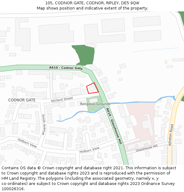 105, CODNOR GATE, CODNOR, RIPLEY, DE5 9QW: Location map and indicative extent of plot