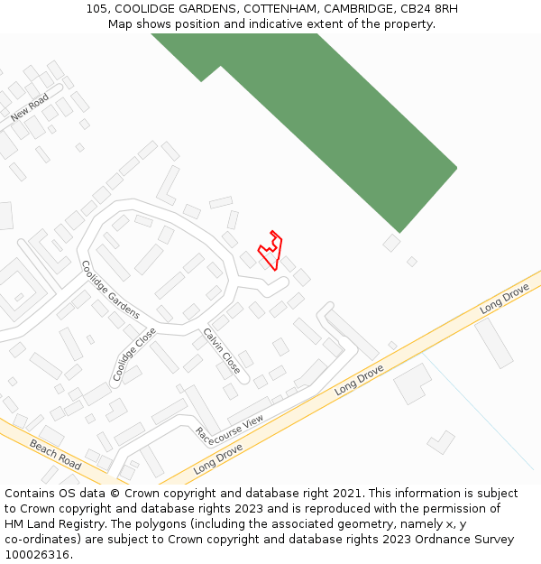 105, COOLIDGE GARDENS, COTTENHAM, CAMBRIDGE, CB24 8RH: Location map and indicative extent of plot