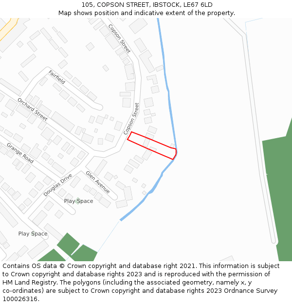 105, COPSON STREET, IBSTOCK, LE67 6LD: Location map and indicative extent of plot