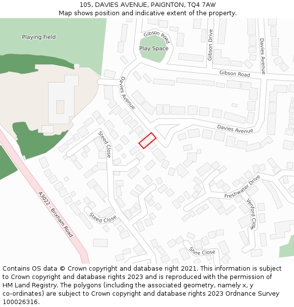 105, DAVIES AVENUE, PAIGNTON, TQ4 7AW: Location map and indicative extent of plot