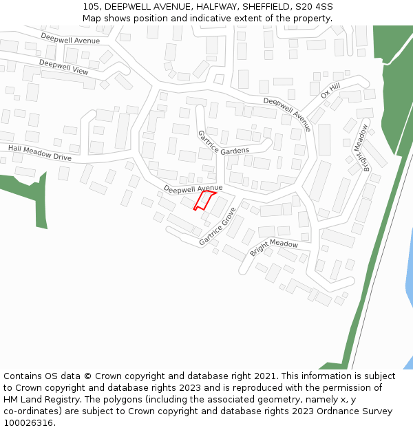 105, DEEPWELL AVENUE, HALFWAY, SHEFFIELD, S20 4SS: Location map and indicative extent of plot