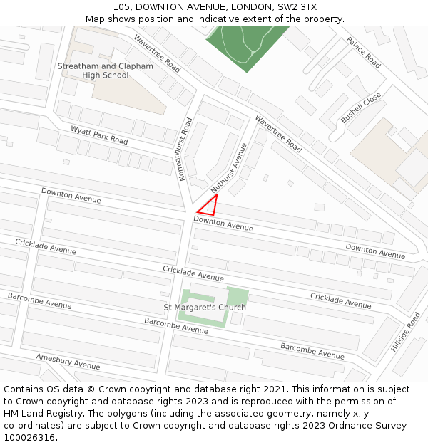 105, DOWNTON AVENUE, LONDON, SW2 3TX: Location map and indicative extent of plot