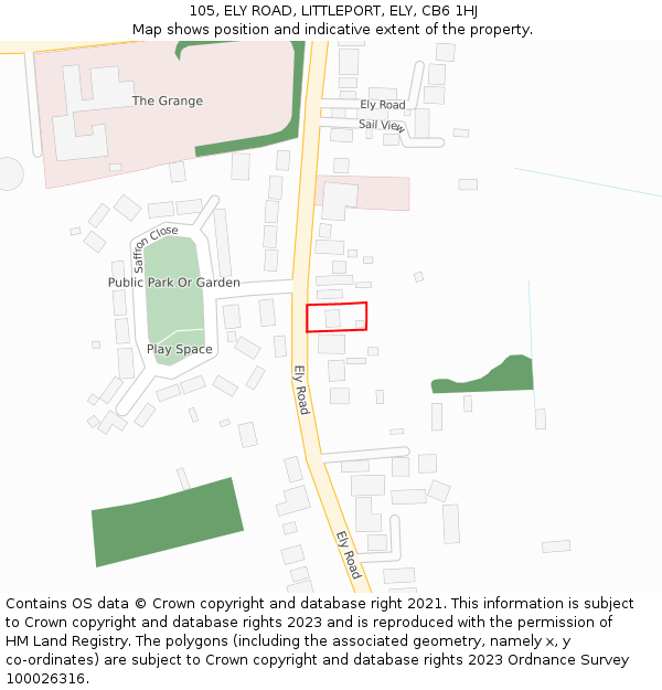 105, ELY ROAD, LITTLEPORT, ELY, CB6 1HJ: Location map and indicative extent of plot