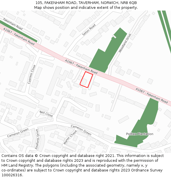 105, FAKENHAM ROAD, TAVERHAM, NORWICH, NR8 6QB: Location map and indicative extent of plot