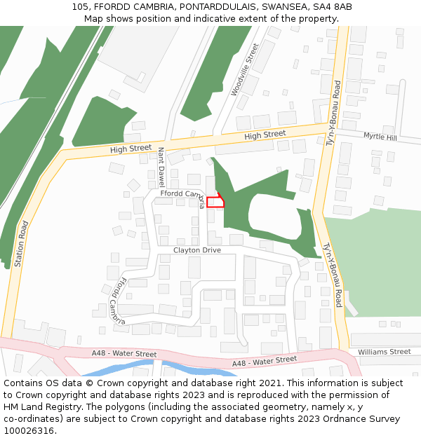 105, FFORDD CAMBRIA, PONTARDDULAIS, SWANSEA, SA4 8AB: Location map and indicative extent of plot