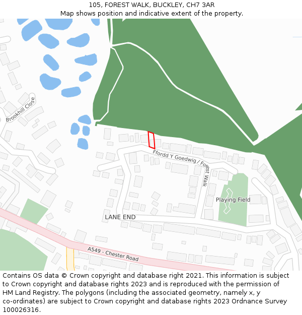 105, FOREST WALK, BUCKLEY, CH7 3AR: Location map and indicative extent of plot