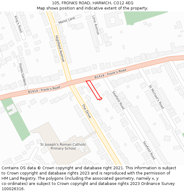 105, FRONKS ROAD, HARWICH, CO12 4EG: Location map and indicative extent of plot