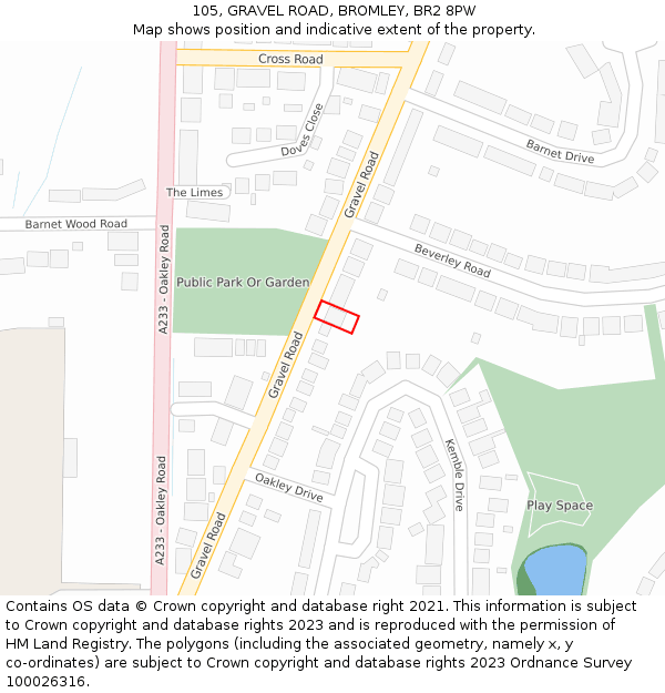 105, GRAVEL ROAD, BROMLEY, BR2 8PW: Location map and indicative extent of plot