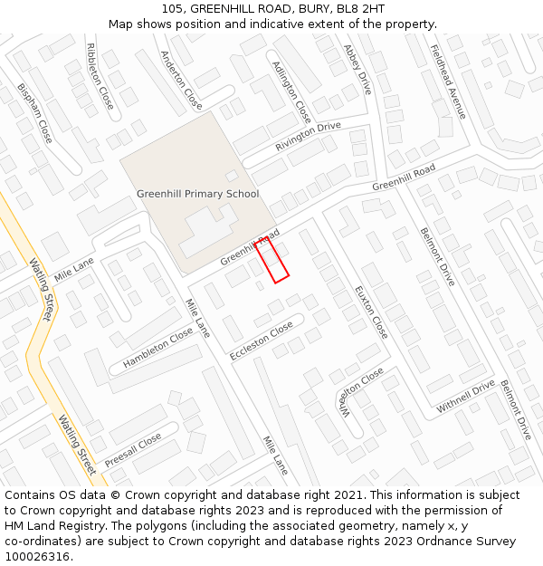 105, GREENHILL ROAD, BURY, BL8 2HT: Location map and indicative extent of plot