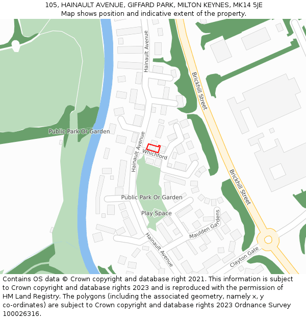 105, HAINAULT AVENUE, GIFFARD PARK, MILTON KEYNES, MK14 5JE: Location map and indicative extent of plot