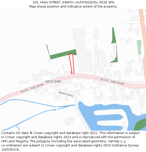 105, HIGH STREET, EARITH, HUNTINGDON, PE28 3PN: Location map and indicative extent of plot