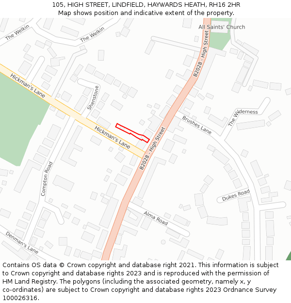 105, HIGH STREET, LINDFIELD, HAYWARDS HEATH, RH16 2HR: Location map and indicative extent of plot