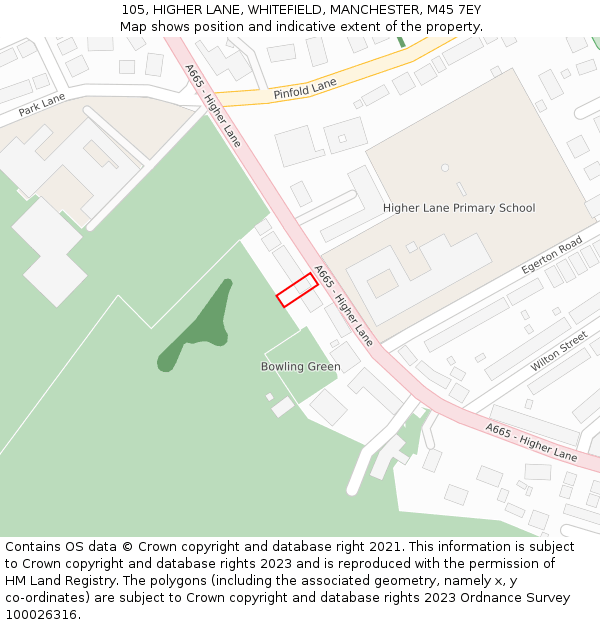 105, HIGHER LANE, WHITEFIELD, MANCHESTER, M45 7EY: Location map and indicative extent of plot