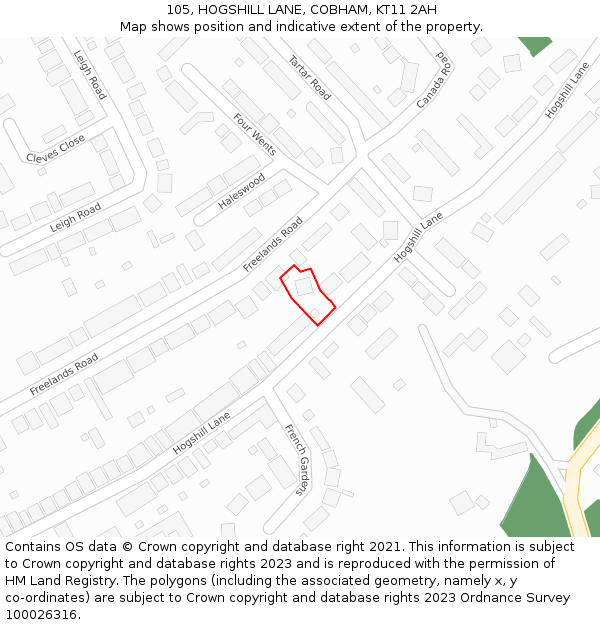 105, HOGSHILL LANE, COBHAM, KT11 2AH: Location map and indicative extent of plot