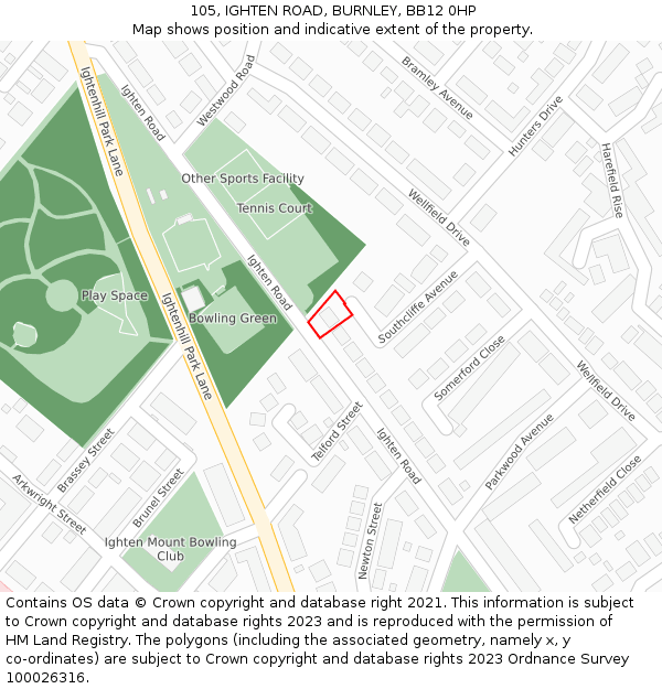 105, IGHTEN ROAD, BURNLEY, BB12 0HP: Location map and indicative extent of plot