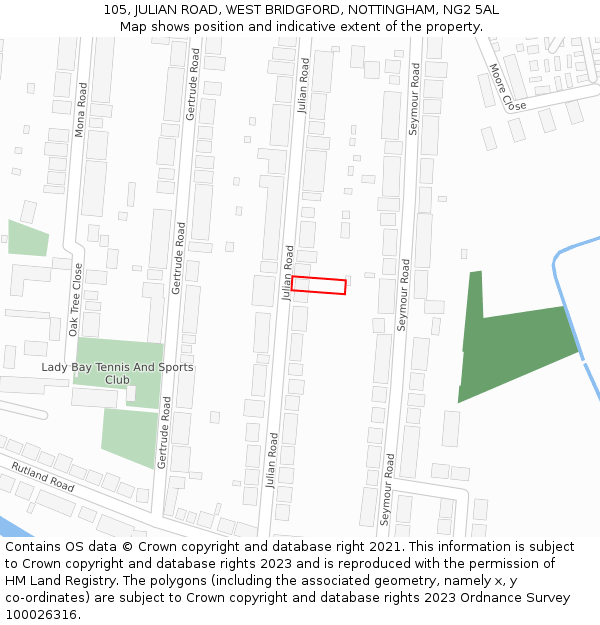 105, JULIAN ROAD, WEST BRIDGFORD, NOTTINGHAM, NG2 5AL: Location map and indicative extent of plot