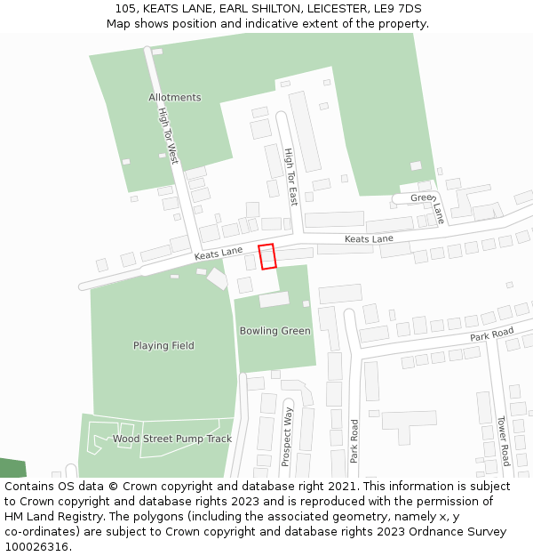 105, KEATS LANE, EARL SHILTON, LEICESTER, LE9 7DS: Location map and indicative extent of plot